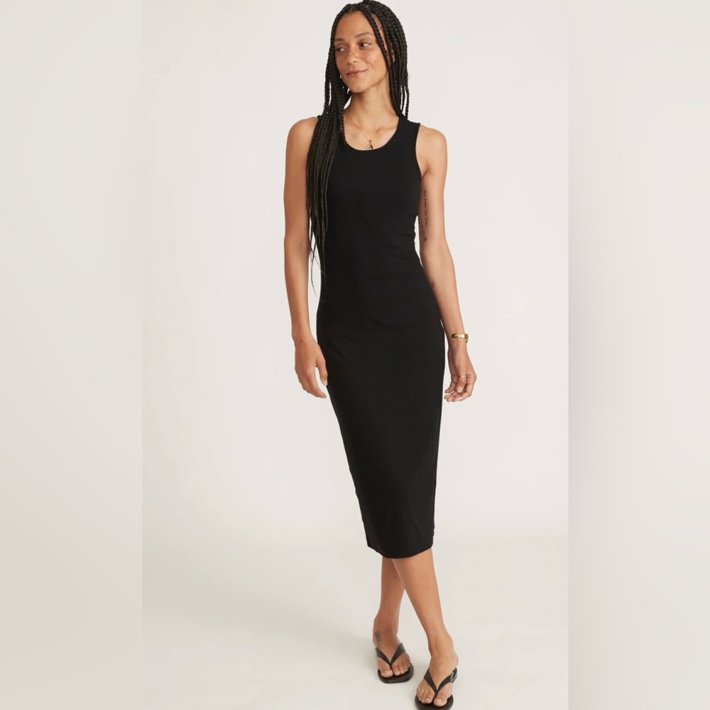 MARINE LAYER Black Ribbed Midi Dress Style 13196 Size Large